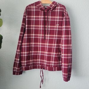 Lost plaid flannel kangaroo pockets hoodie